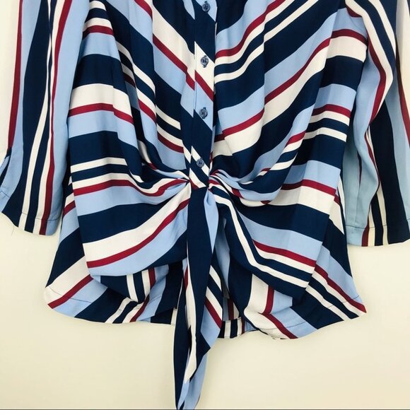 Suzy Shier Striped Tie Front Button  Down Blouse M - Picture 6 of 14
